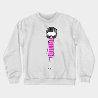 CUTE GIRL WITH BLACK HAIR IN PINK DRESS - Line Drawing Crewneck Sweatshirt